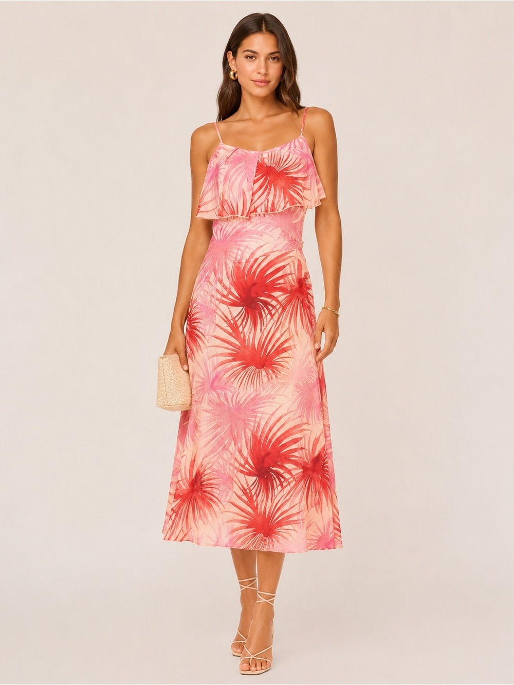 Essentiel Antwerp Boehoes Slip Dress Tropical Palm Print Midi Dress Size 6